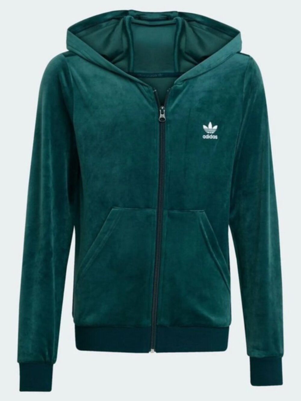 Adidas Originals velour Track Jacket Hoodie Girls Size L Dark Green